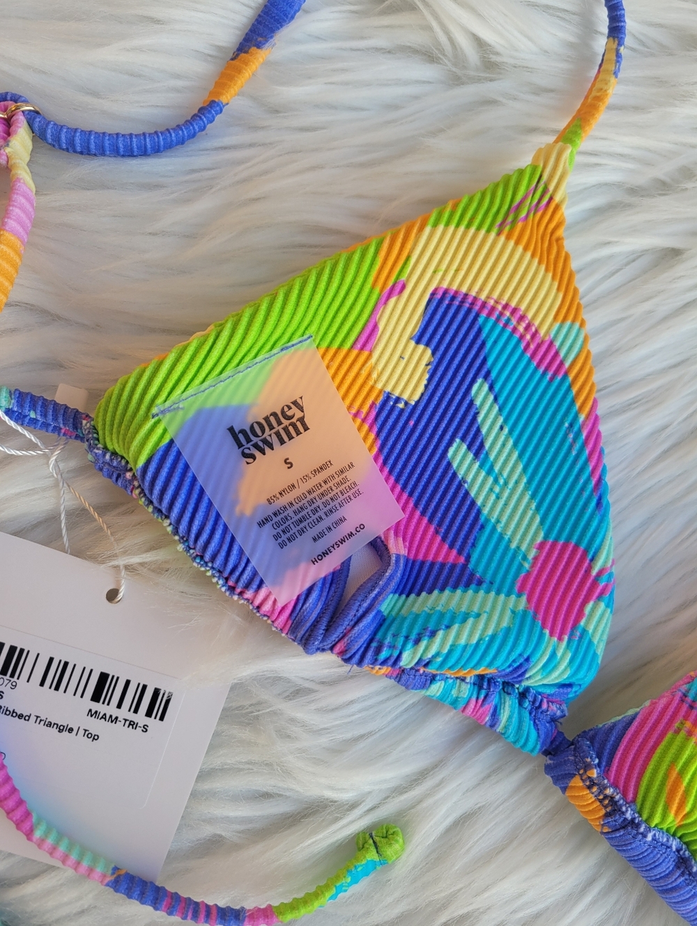 Honey Swim Multicolor Ribbed Triangle Bikini Set - Picture 3 of 7
